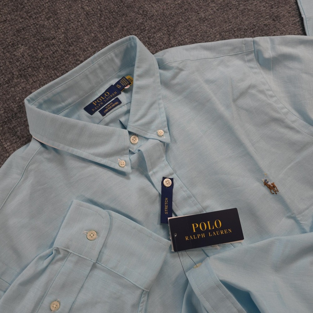 Polo Ralph Lauren Shirt Mens XL Blue Slim Fit Stretch Oxford Core Replen NEW